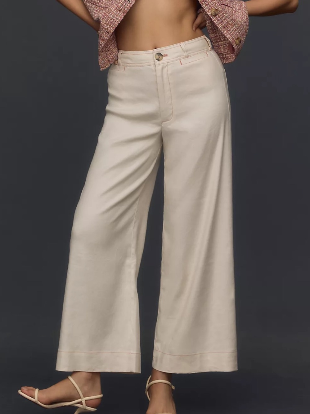 Maeve Ettie Linen Stretch High Rise Wide Leg Cropped Pants Size 30